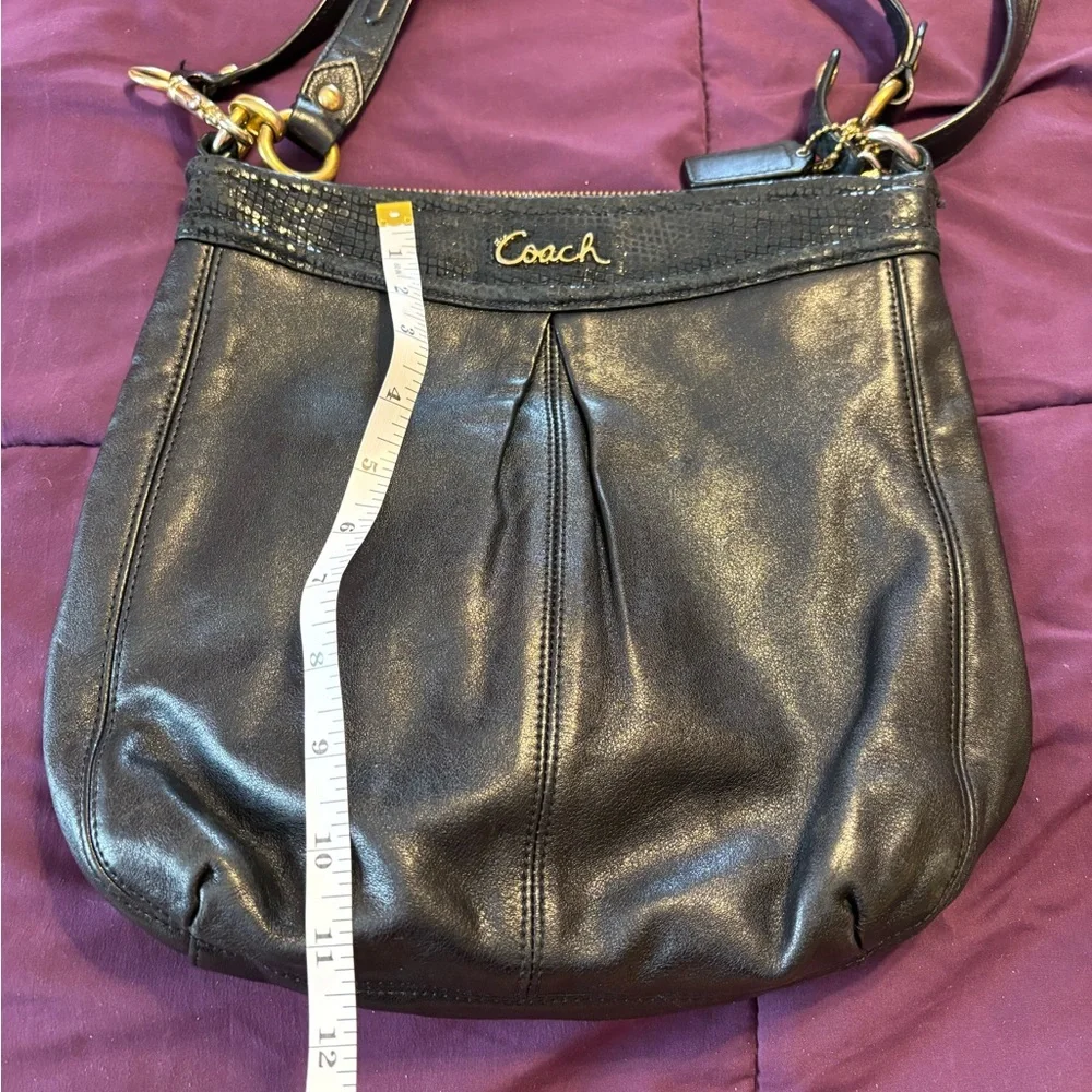 Coach Black Leather Shoulder Bag with Gold Accents